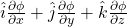 \hat{i}\frac{\partial\phi}{\partial x} +  \hat{j}\frac{\partial\phi}{\partial y} +  \hat{k}\frac{\partial\phi}{\partial z}